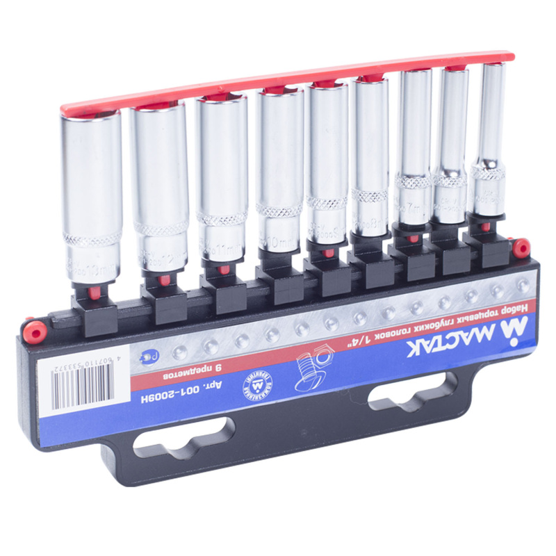 МАСТАК Набор торцевых глубоких головок 1/4", 5-13 мм, 9 предметов 001-2009H